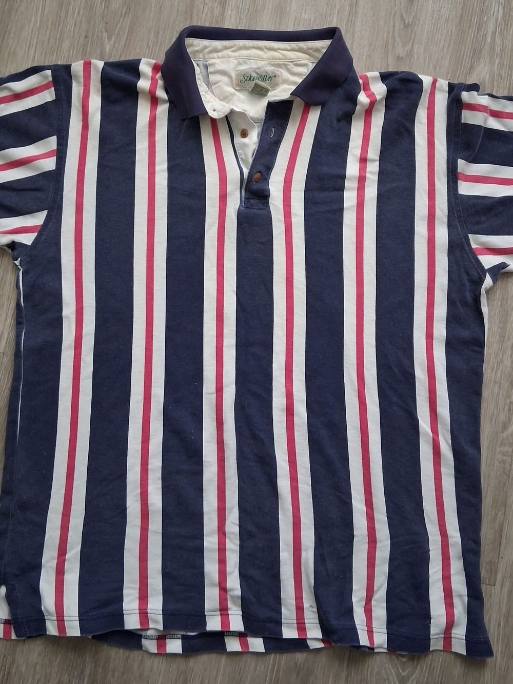 St. John's Bay Navy, White & Red Striped Polo
